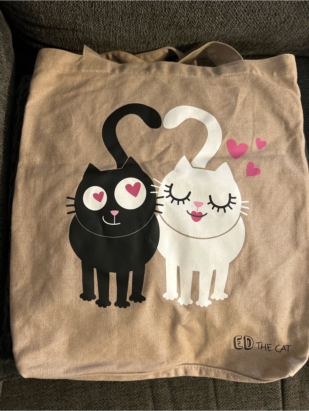 Ed the Car “Ed in Love” Canvas Cat Tote Bag - Black & White Cat Design